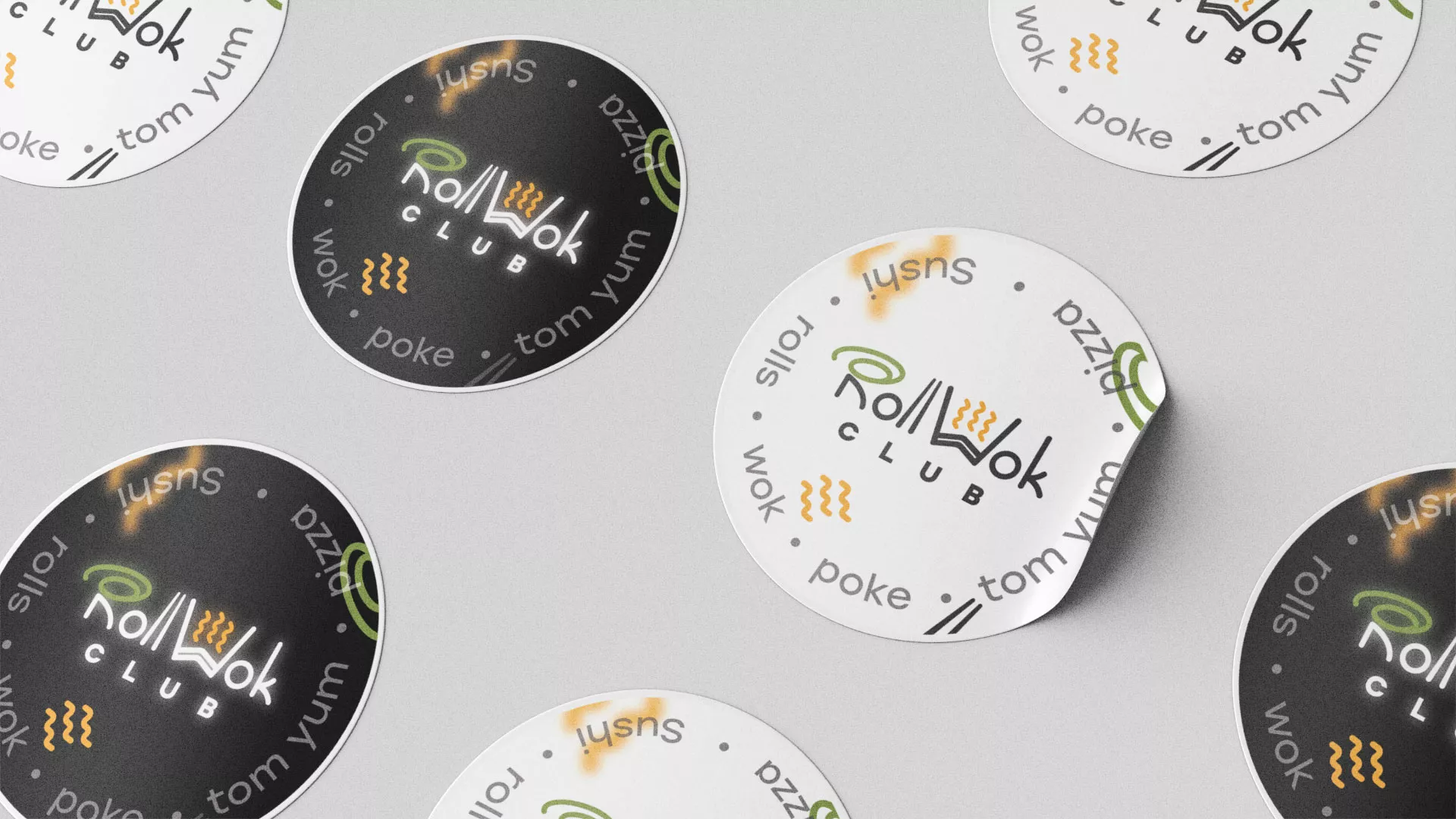 Разработка наклеек для суши-бара «Roll Wok Club» в Правдинске